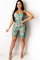 Green Sexy Hollow Asymmetrical Camouflage Backless Print Chemical fiber blend Sleeveless O Neck Rompers