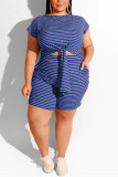 Red Fashion Casual Striped Plus Size Two-piece Set