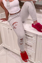 White Fashion Sexy Ripped Casual Trousers