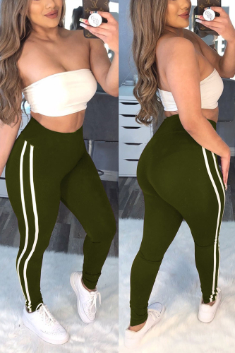 Army Green Casual Striped Stitching Sports Trousers