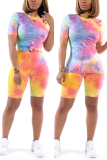 Multicolor Fashion Casual Pprinted T-shirt Shorts Set