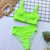 Fluorescent green Nylon Two Piece Suits Solid Patchwork Fashion adult Sexy Bikinis Set
