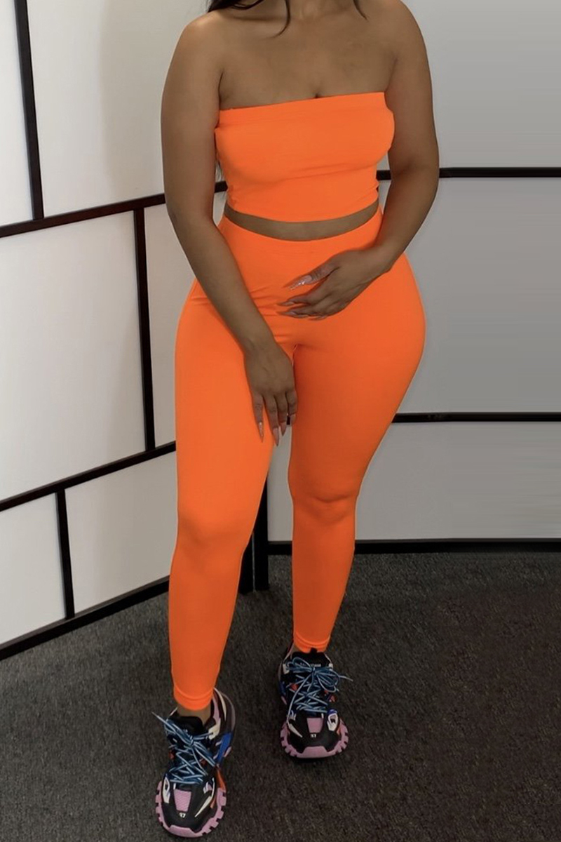 Sexy Fashion Orange Trousers Sports Two-piece Set