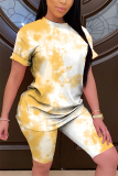 YellowWhite Fashion Casual Printed T-shirt Shorts Set