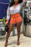 Fluorescent green Fashion Casual Long Sleeve Top Shorts Set