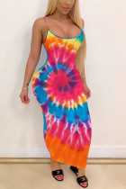 Orange Sexy Fashion Print Sling Slim Dress