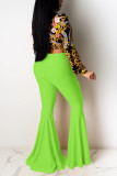 Yellow Sexy Fashion Casual Lotus Leaf Trousers