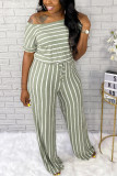 Light Green Fashion Casual Striped Printed Jumpsuit