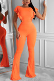 Orange Sexy Backless Wide Leg Flared Jumpsuit
