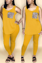 Yellow Fashion Sexy Printed Sleeveless Top Two-pieces Set