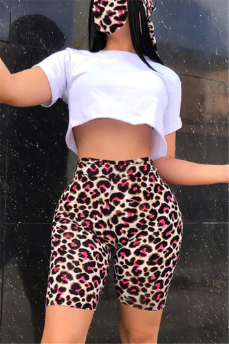 Brown Fashion Short Sleeve T-shirt Printed Pants Set