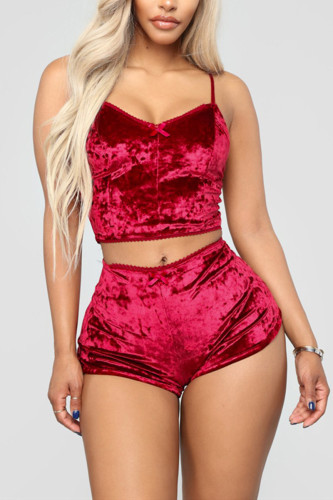 Red Sexy Solid Two Piece Suits Straight Sleeveless