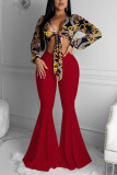 Red Sexy Fashion Casual Lotus Leaf Trousers