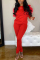 Red Casual Round Collar Net Sleeve Two Piece Suit