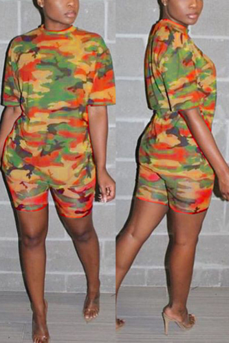 Orange Fashion Camouflage Printed Casual Set