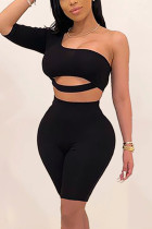 Black Sexy Fashion Single Sleeve Top Shorts Set