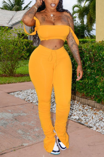 Yellow Sexy Fashion Trousers Two Piece Set