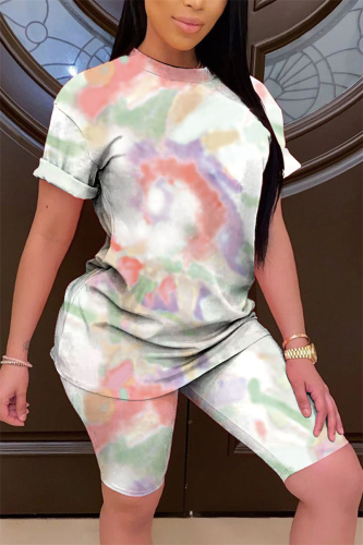 Red Fashion Casual Printed T-shirt Shorts Set