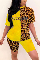 Yellow Fashion Sexy Printed Short Sleeve Two-piece Set