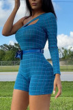 Blue Sexy Fashion Stitching Strapless Romper
