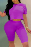 Purple Fashion Sexy Short Sleeve Top Two Piece Set