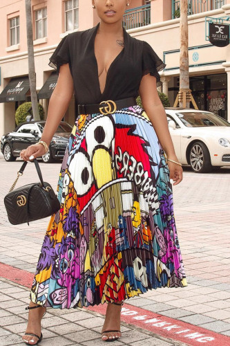 White Eyes Cartoon Hot Style Pleated Skirt