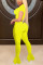 Yellow Fashion Mesh Patchwork Tops Trousers Set