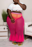 Rose Red Sexy Fashion Semi-sheer Plus Size Pants