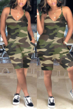 Blue Sexy Fashion Camouflage Chemical fiber blend Sleeveless V Neck Rompers