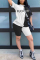 White Fashion adult Casual Two Piece Suits Patchwork Letter Straight Short Sleeve