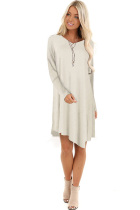 Beige Sexy Cap Sleeve Long Sleeves V Neck Swagger Knee-Length Patchwork Solid 
