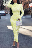 Yellow Fashion Sexy Print Turtleneck Dress