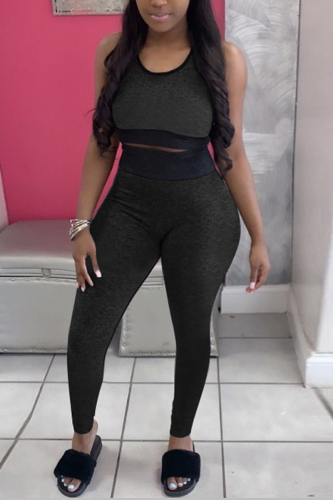 Black Fashion Casual Vest Top Trousers Sports Set
