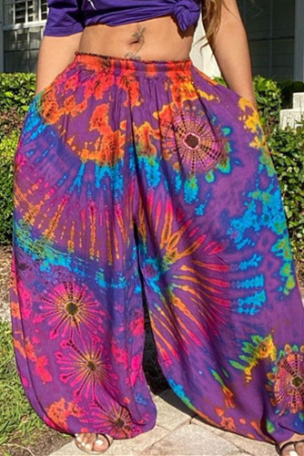 Rose Red Fashion Casual Printed Loose Trousers