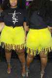 Yellow Fashion Casual Plus Size Denim Shorts