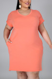 Orange Fashion Casual Short Sleeve Plus Size Dress