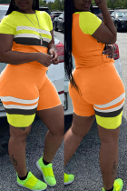 Orange Fashion Casual Stitching Short Sleeve Shorts Set