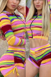 Pink Fashion Casual Printed Long Sleeve Top Sports Set