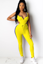 Yellow knit Sexy Active Solid Patchwork Two Piece Suits Straight Sleeveless Two-piece Pants Set