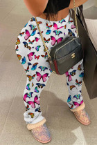 White Fashion Casual Printed Sports Trousers