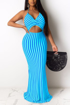 Blue adult Sexy Fashion Off The Shoulder Sleeveless Slip Pencil Dress Floor-Length backless Pri