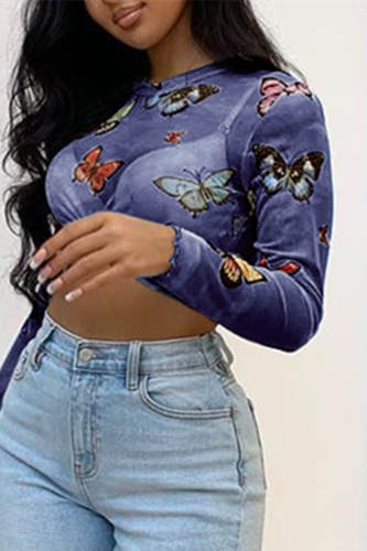 PurplishBlue Sexy Fashion Print Long Sleeve Top