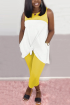 Yellow Fashion Casual Stitching Sleeveless Two-piece Set