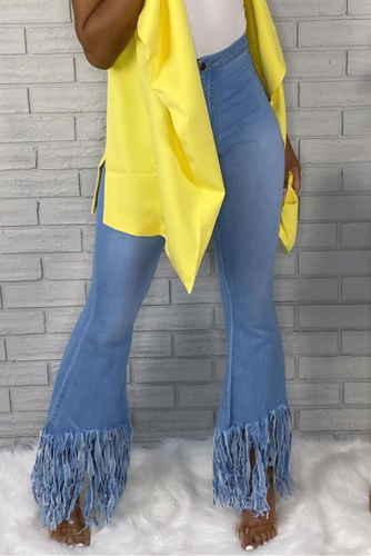 Light Blue Fashion Casual High Waist Denim Trousers