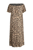 Leopard Print Work Daily Print Leopard Bateau Neck A Line Plus Size Dress