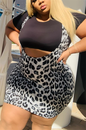Leopard print Fashion Sexy Plus Size Print Skirt Set
