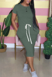 Green Fashion Casual Short Sleeve Long Dress