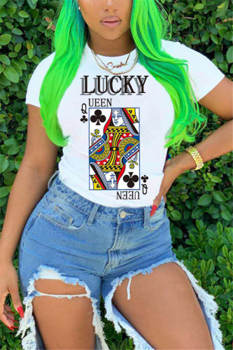 White Fashion Casual Print Short Sleeve T-shirt