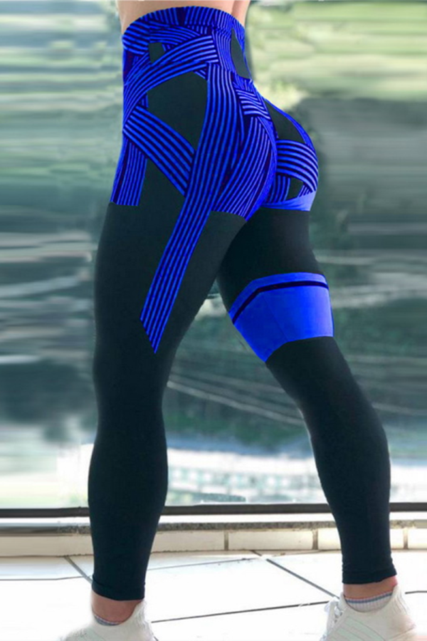 Blue Fashion Sexy Striped Tight Sports Trousers