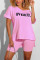 Pink Fashion Casual Printed Short Sleeve Shorts Sports Set